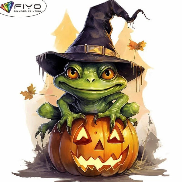 FIYO DIY 5D Halloween and Frog Diamond Painting Full Drill with Number Kits Home and Kitchen Fashion Mosaic Diamond Painting Canvas Wall Decoration G