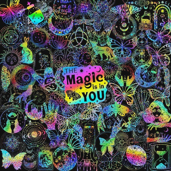 20-150pcs Holographic moon butterfly Forest and Magic Stickers DIY Decorative Stickers Laser Stickers for Water Bottle Laptop Scrapbook Journal Noteb