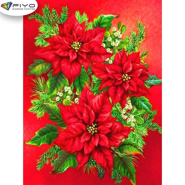 FIYO Christmas Flower Diamond Painting Kits For Adults DIY Christmas 5D Diamond Mosaic Diamond Painting Home and Kitchen Fashion Canvas Pictures Wall