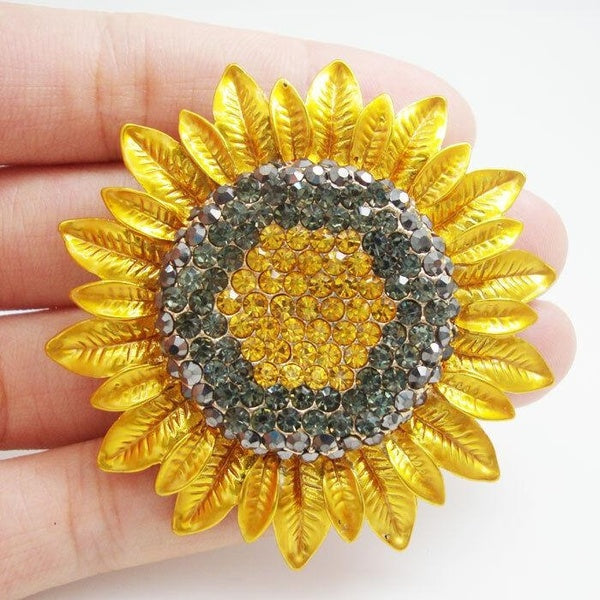 Bijoux fantaisie Charmantes fleurs de tournesol Broche en cristal strass jaune Broche