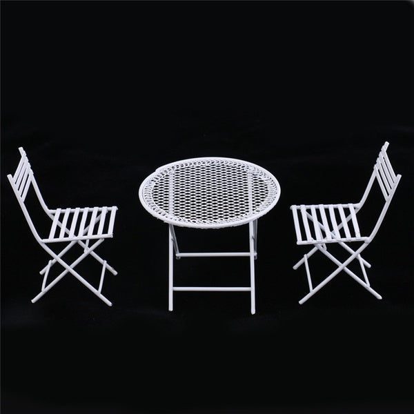 1:12 Scale White Round Table Chairs Furniture Set For Dollhouse Balcony Garden