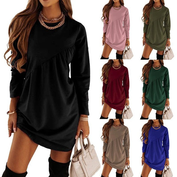 Winter Ladies Soild Color Irregular Dress Women Long Sleeve Dress Long Sleeve T Shirt Dress Fall Sweater Dress Soft And Comfortable Casual Skirts for
