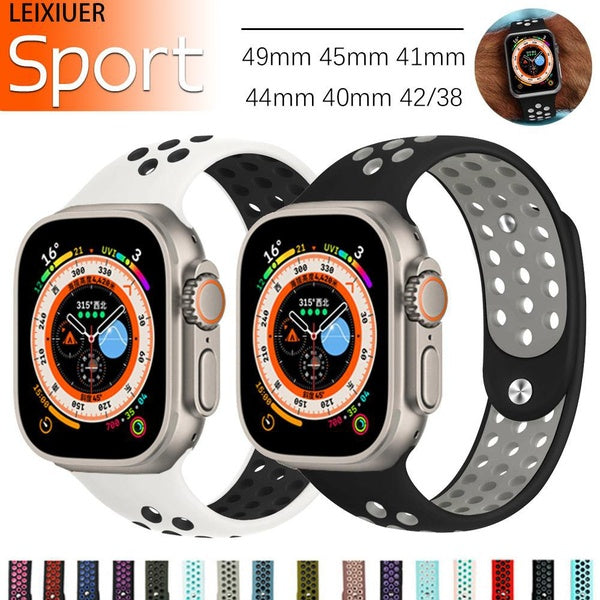 LEIXIUER Silicone Strap for Smart Watch Ultra 49mm 8 7 41mm 45mm 40mm 44mm 38mm 42mm Breathable Band for Smartwatch Series SE 6 5 4 3 2 1 Sport Soft