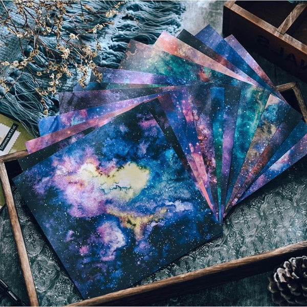 Scrapbook Paper 15x15cm Starry Sky Set - Colorful Scrapbooking Paper 160Gsm Cardstock Backgrounds Card DIY Art Craft 12-24 Sheets
