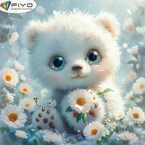 FIYO DIY 5D Cute Bear Diamond Painting Full Drill with Number Kits Home and Kitchen Fashion Mosaic Diamond Painting Canvas Wall Decoration Gift Craft
