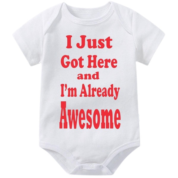 I Just Got Here and Im Already Awesome Onesie for Boys Girls,Humor Cute Baby Bodysuit,Creeper Infant One-piece,Funny Novelty Short Sleeve Jumpsuit Ro