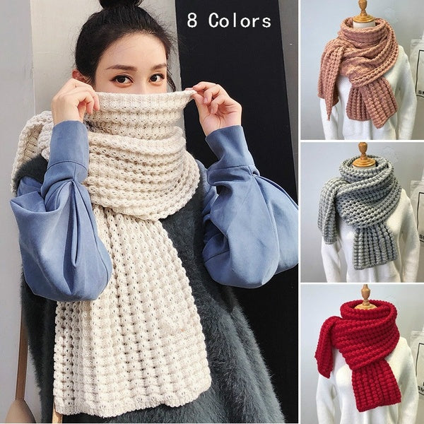 Femmes Hiver Mode Couleur Unie Écharpe Épaisse Écharpes Tricotées Wraps Chaud Doux Châles Cou Écharpes