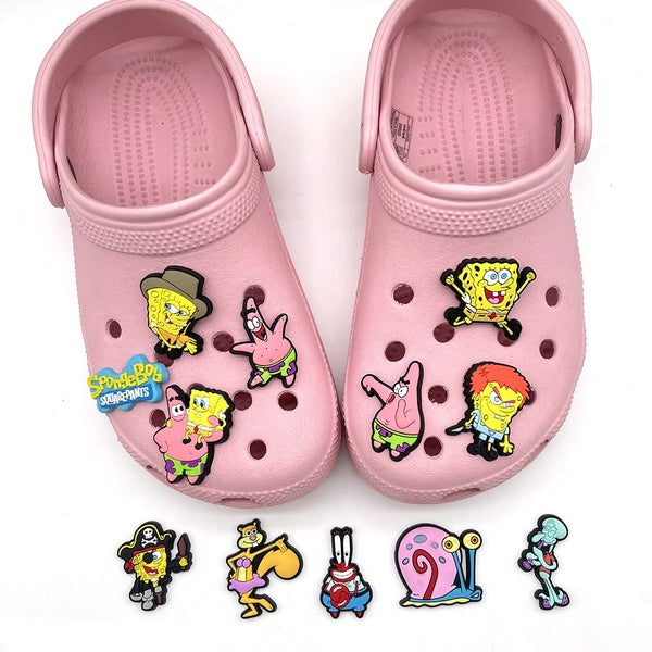 12PCS-Set Spongebob Cartoon PVC Shoe Buckle Charms Decorations Charms DIY Slippers Accessories Souvenir Gift for Kids