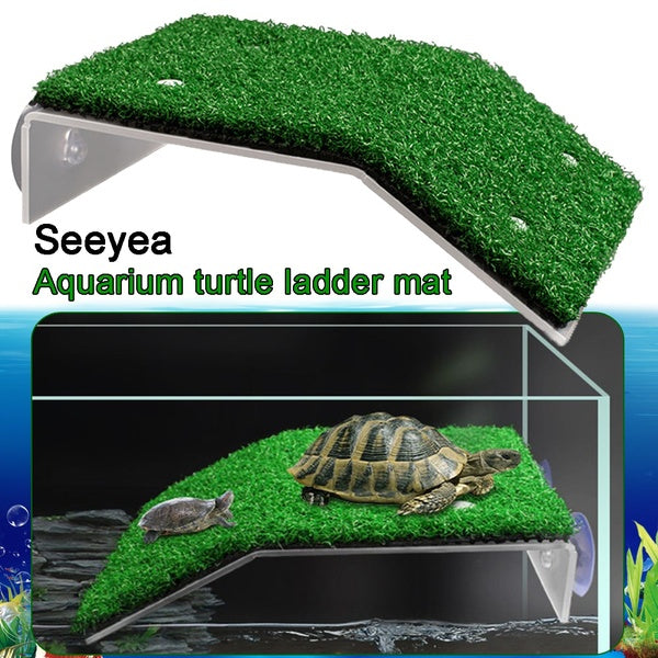 Ventouse Heavy Duty Repos Simulé Pelouse Fish Tank Habitat Tortue Plate-forme Aquarium Pente pour Petit Reptile Flotteur Décoration