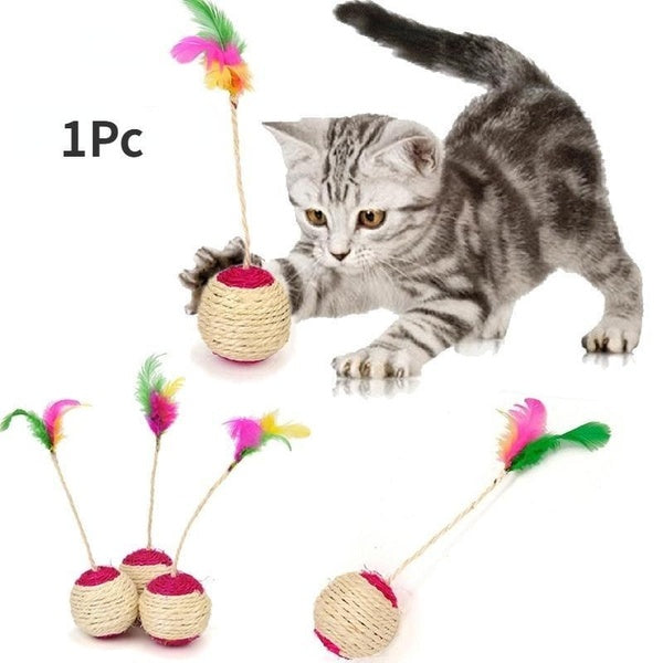 1pc-2pcs Pet Cat Toy Pet Cat Sisal Scratching Ball Training Interactive Toy for Kitten Pet Cat Supplies Feather Toy Random Color