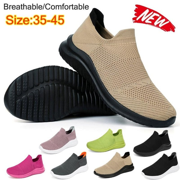 35-45 New Trending Fashion Women Walking Shoes Men Casual Slip on Flat Shoes Breathable Mesh Sports Shoes Knitted Socks Tennis Lightweight Running Sh