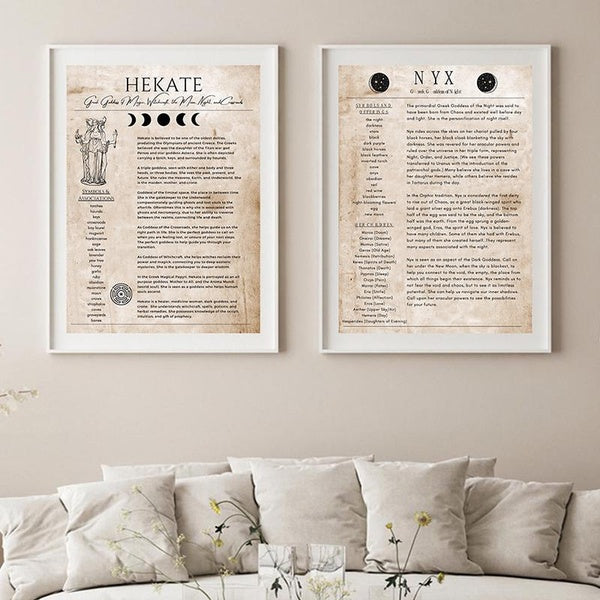 Vintage Hekate Greek Goddess Poster Queen of Witches Prints Grimoire Page Book of Shadows Art Canvas Painting Home Wall Decor No Frame