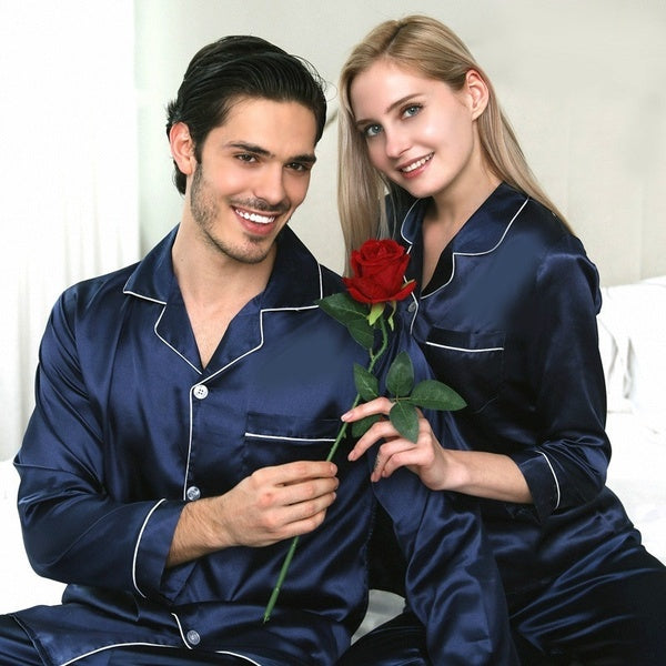 Men and Women's New Fashion Soft Ice Silk Casual Pajama Sets Two Pieces Shirts & Pants Sleepwear(8 Colors)