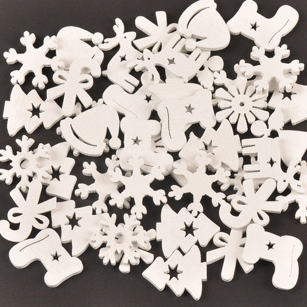 50pcs Mixed Wood Slices White Crafts Hanging Pendant Wooden Ornaments Christmas Tree Snowman Xmas gift Home Decor Arts MT2215