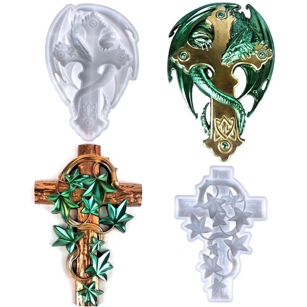 3D Large Dragon Thorn Cross Silicone Molds, Epoxy Mold for Resin Casting,DIY Statue Making Resin Molds for Wall Hanging Door Cabinets Home Office Art