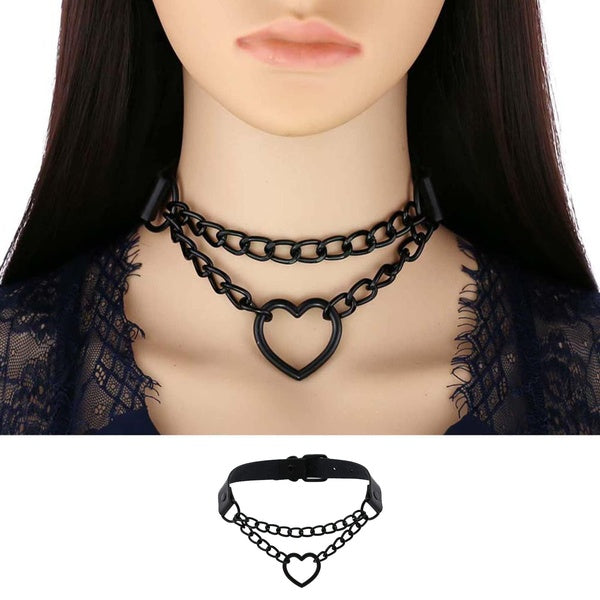 Black Leather Choker Punk Rock PU Leather Choker Necklace for Women Goth Choker Collar Necklace Adjustable Hear Choker PU Necklace Soft Collar Chain