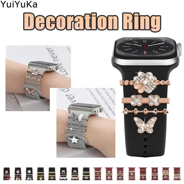 YuiYuKa Anneau de décoration en métal pour bracelet pour Apple Watch Band pour Huawei Bracelet de montre pour Samsung Bracelet de montre Charms décor