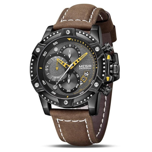 MEGIR Montre chronographe à quartz analogique pour homme avec bracelet en cuir tendance pour le sport 2130