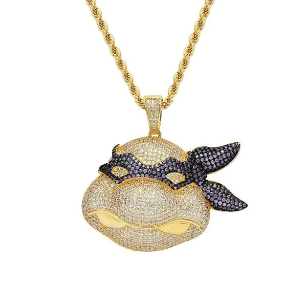 Hip Hop Jewelry Cartoon Tortoise Iced Out Bling Pendant Necklace Gold Filled CZ Zircon Necklace with Chain Rapper Accessories Gift Matron Inn
