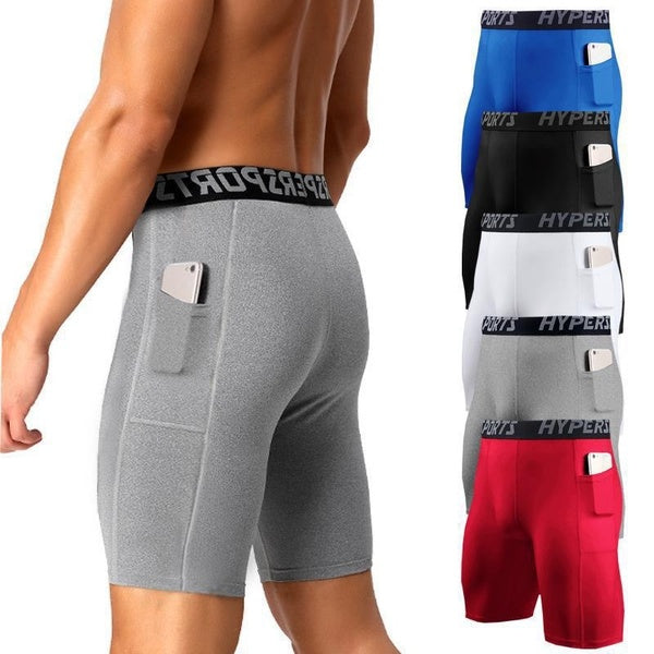 Compression Shorts with Pocket Summer Fashion Men Cool Quick Dry Sport Fitness Shorts Tight Boxer Briefs Athletic Workout Underwear Shorts for Cyclin
