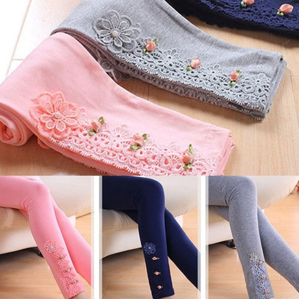 New Stylish Children Girls Fall Winter Lace Trim Ruffle Flowers Leggings Kids Princess Cotton Legging Pants 3-8 Years Old