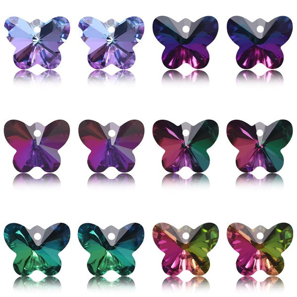 14mm Austrian Crystal Butterfly Pendants Charms Glass Beads Colorful for Women Jewellery Making Earring Necklace DIY 10Pcs-Lot