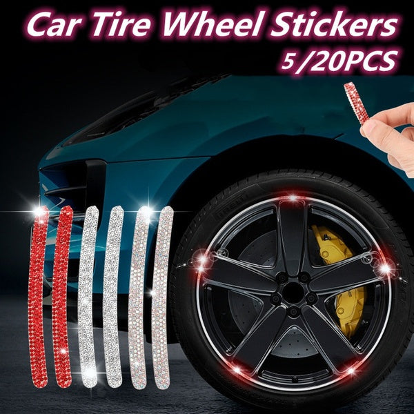 5-20Pcs Car Wheel Hub Sticker Bling Rhinestone Car Tire Strip Sticker, Universal Decoration for Car Vehicle Bike and Motorcycle