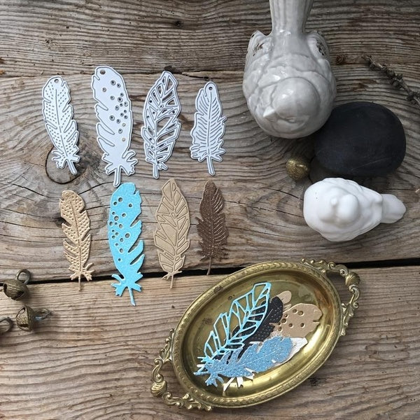4pcs Feathers Metal Cutting Dies Stencils for DIY Scrapbooking Decorative Embossing DIY Paper Cards