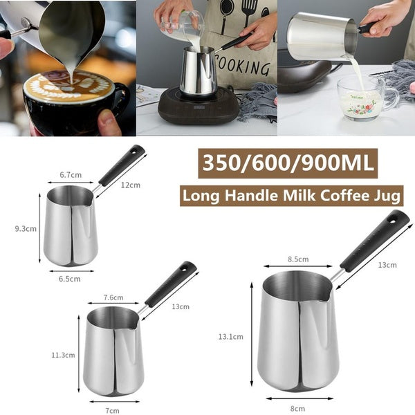 350-600-900ml Stainless Steel Heating Cup DIY Wax Melting Pot Long Handle Coffee Toroid Pitcher Latte Milk Frothing Jug Kitchen Tools
