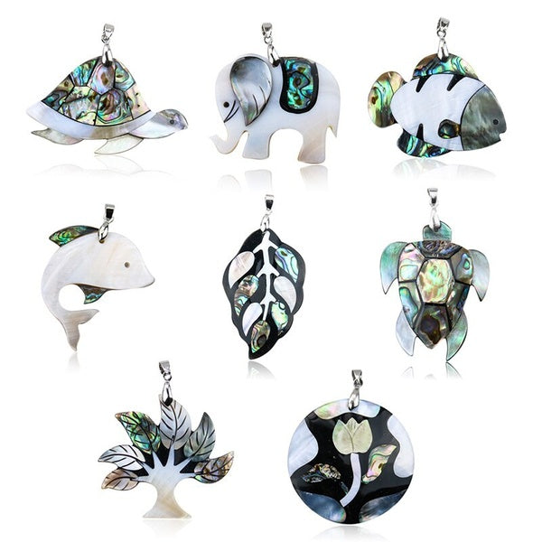 1pc Natural White Mother of Pearl Shell Animal Pendant Elephant Turtle Fish Abalone Tree Leaf Charms Flower DIY Necklace Jewelry