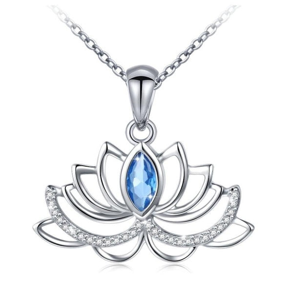 Exquisite Fashion Lotus Flower Necklace Aquamarine Yoga Necklace for Women Daily Casual Jewelry Gift