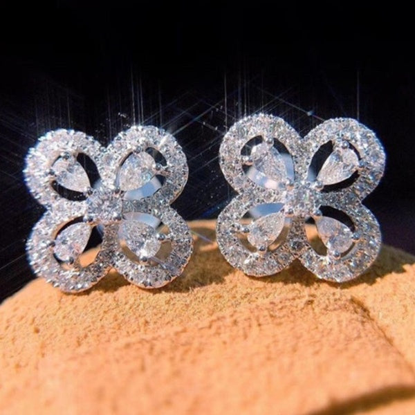 Charmant argent laboratoire diamant fleur boucle d'oreille pour les femmes fiançailles fête romantique bijoux quotidien accessoires décontractés