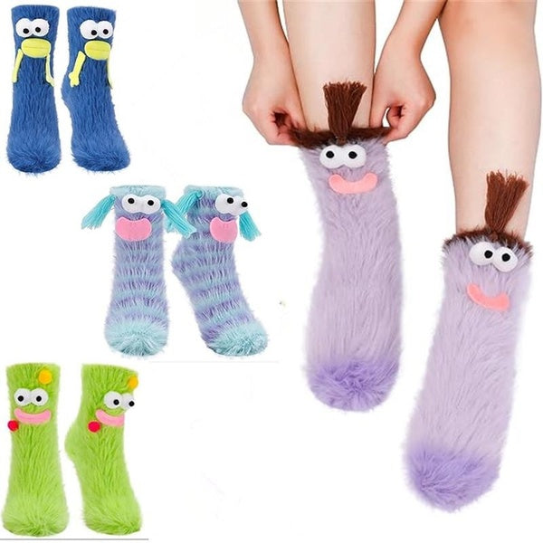 1 Pairs Fluffy Monster Socks, Funny Cozy Socks Coral Velvet Winter Fuzzy Socks Three-dimensional Quirky Socks for Womens Girls