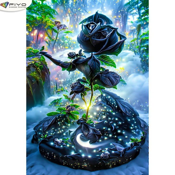 FIYO Blue Rose DIY 5D Diamond Painting Full Drill with Number Kits Home and Kitchen Fashion Mosaic Diamond Painting Canvas Wall Decoration Gift Craft