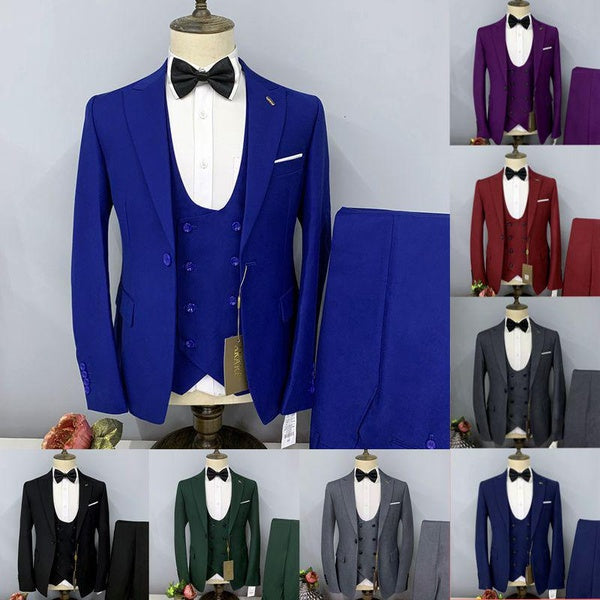 2023 New Men's Suit Three Piece Suit (Suit+Vest+Pants) Business Casual Wedding Dress High Quality Banquet Set Evening Dress 9 Colors