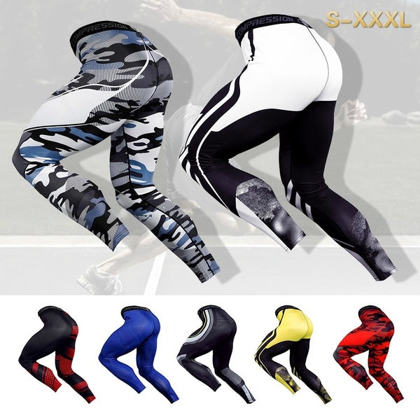 New Men's Sport Running Pants Tights Compression Pants Fitness Leggings Tights Workout Quick Dry Breathable Long Pants ( 7 Colors)