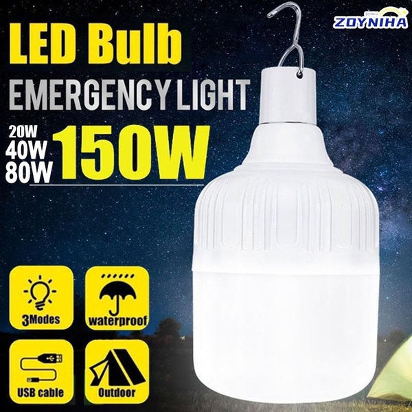 Zoyniha 1PCS 3 Modes Usb Led Bulb Rechargerable Lamp 20W-40W-80W-150W Bulb for Night Market Camping Hanging Light Tent Fishing Lantern Lamp Emergency