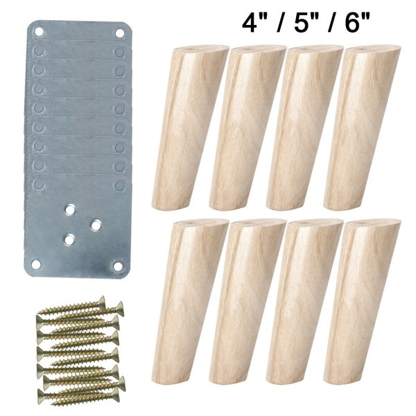 4-8Pcs Solid Wooden Cone Sofa Legs Inclined Coffee Table Feet Furniture Level Feet with Metal Plate Cabinet Legs