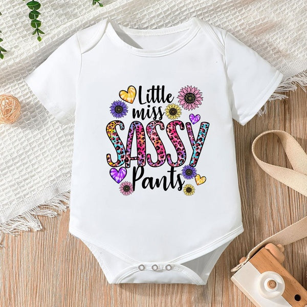 Newborn Infant SASSY Graphic Romper Short Sleeve Crew Neck Bodysuit Onesies For Baby Girls And Boys Toddler Clothes