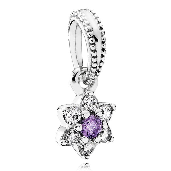 Perle de charme en argent sterling 925 Forget Me Not Flower avec zircone violette et transparente Nouvelle collection printemps 2021