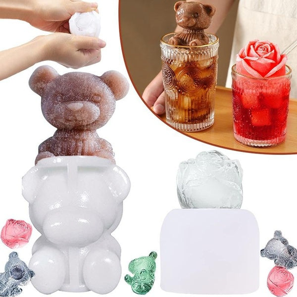 3D Silicone Ice Bear Rose Flower Mold Chocolate Ice Cream DIY Cold Drink Ice Coffee Juice Cocktail Whiskey for Christmas Party Decoration,Candy Soap