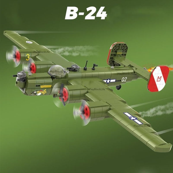WW2 Military Series US B24 Long-Range Strategic Fighter Collection Model Building Blocks Bricks Toys Gifts