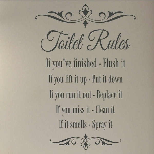 Toilet Rules Bathroom Quote Wall Sticker Window Door Vinyl Decal