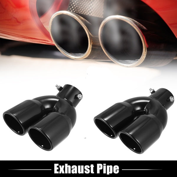 62mm 2.44" Inch Straight-Bending Universal Car Inlet Dual Rear Muffler Exhaust Tip Tail Pipe Outlet Glossy Black Fit for 2.5" Pipe