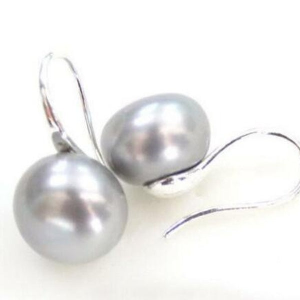 Boucles d'oreilles pendantes en perles d'eau douce Akoya grises naturelles 11-12 mm