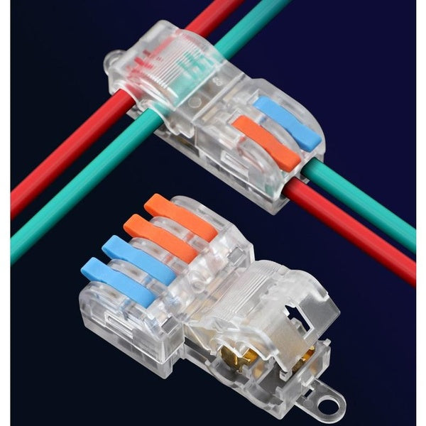 5Pcs T-type Electrical Wire Connector Stripping-free Brancher Quick Cable Wiring Terminal Block Copper Core Two-in Four-out Branch
