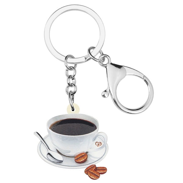 Acrylique café tasse cuillère porte-clés porte-clés sac à main sac voiture sac à main bijoux décoration pour femmes filles cadeau charmes accessoires