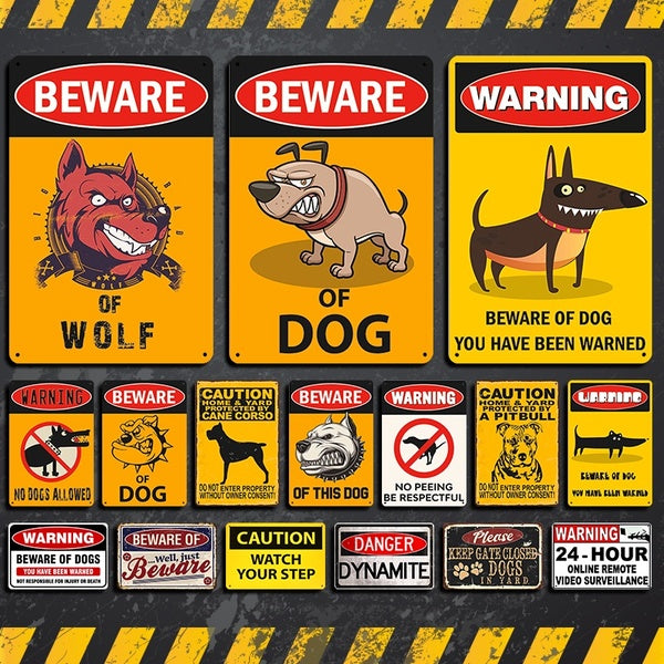 Beware Of This Dog Warning Signs Vintage Metal Tin Sign Outdoor Courtyard Signs Wall Decor 8 x 12 Inches