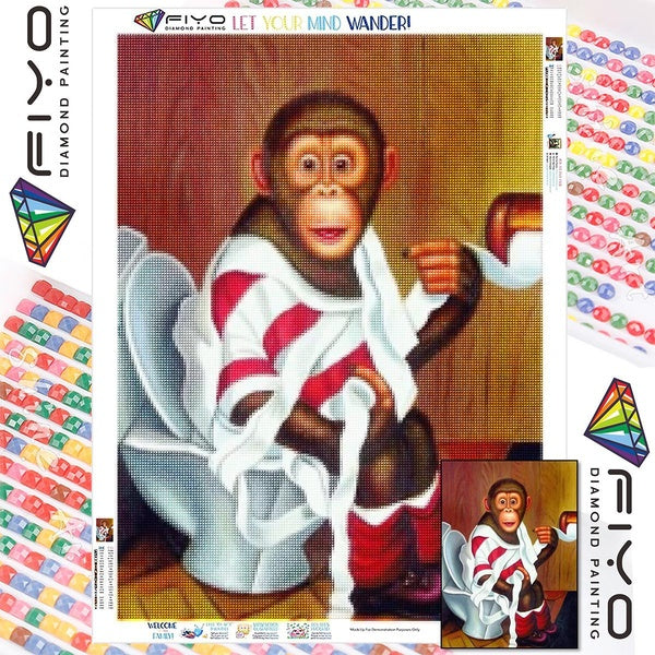 FIYO DIY 5D Monkey Diamond Painting Full Drill with Number Kits Home and Kitchen Fashion Mosaic Diamond Painting Canvas Wall Decoration Gift Crafts f