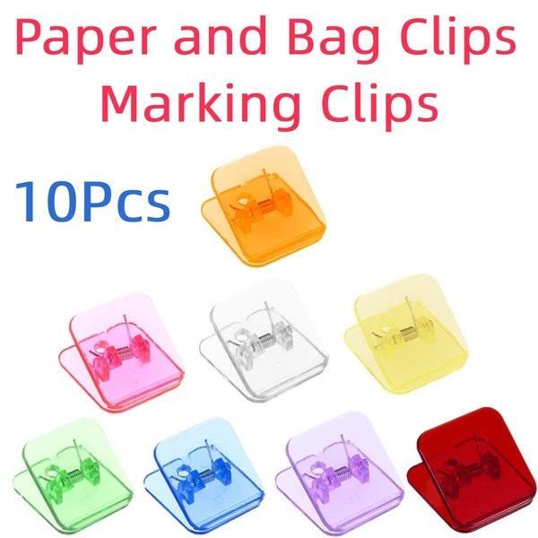 10Pcs Bag Clips Paper Clips Plastic Transparent Clips For Snack Bag, Food Bag, Paper, Book. Marking Clips For Coffee, Office Supplies, School Supplie
